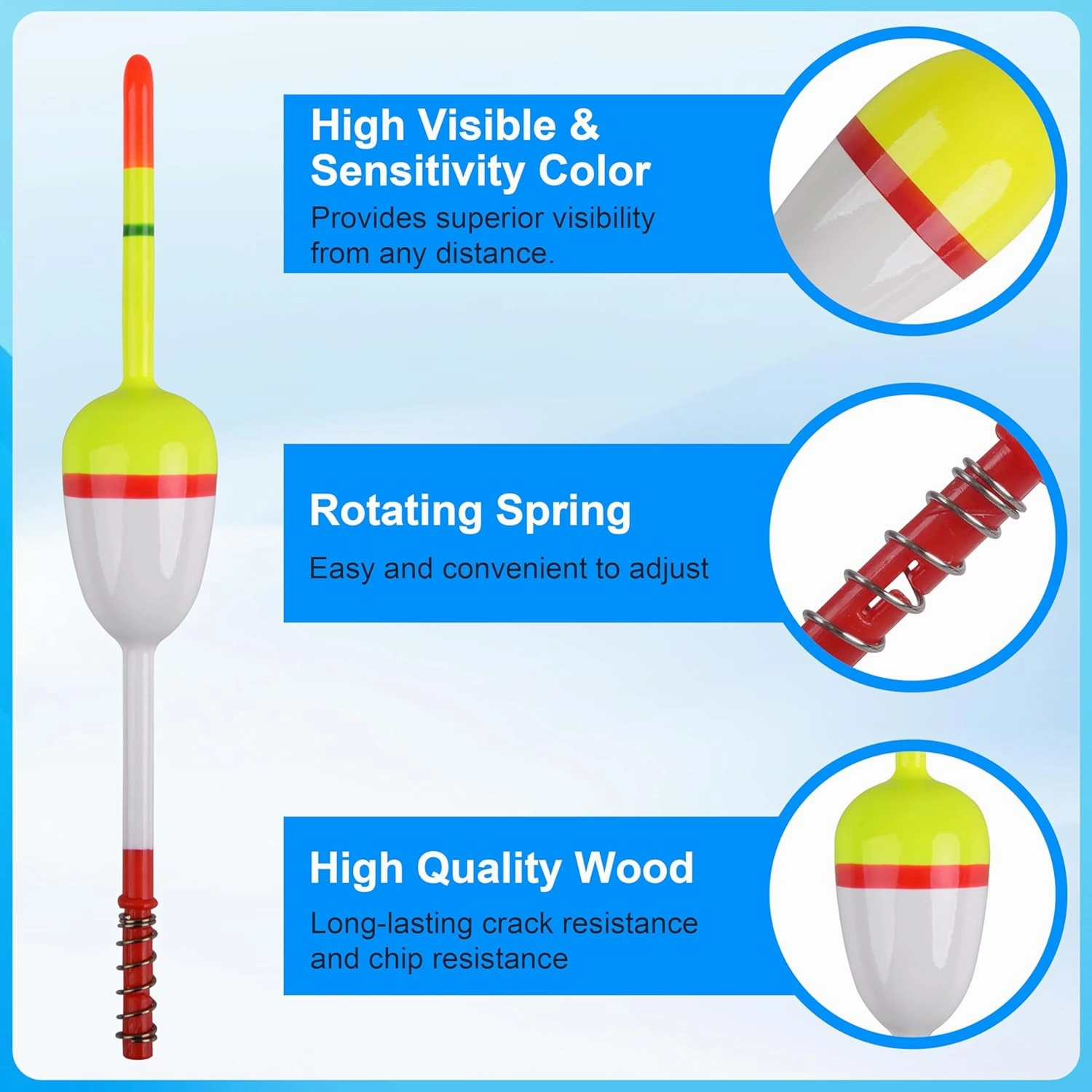 SILANON Wood Slip Bobbers Fishing Floats and Bobbers Spring Oval Stick Slip Floats for Crappie Catfish Trout Panfish Walleyes Fishing 5/10pcs