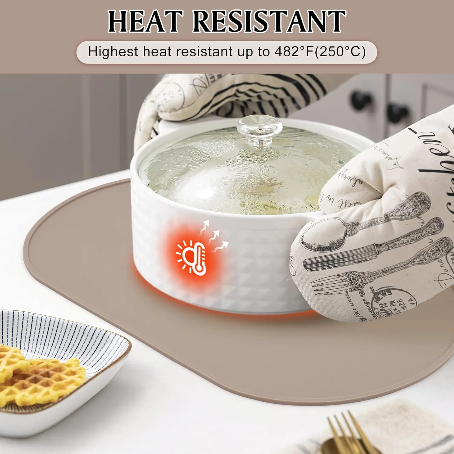 Silicone Placemat Set of 6, Heat Resistant Placemats for Dinning Table, Reusable Portable Kids Baby Placemats, Waterproof Stain-Proof Toddler Food Mats, Easy to Clean Silicone Mat Oval Placemat