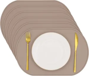 Silicone Placemat Set of 6, Heat Resistant Placemats for Dinning Table, Reusable Portable Kids Baby Placemats, Waterproof Stain-Proof Toddler Food Mats, Easy to Clean Silicone Mat Oval Placemat