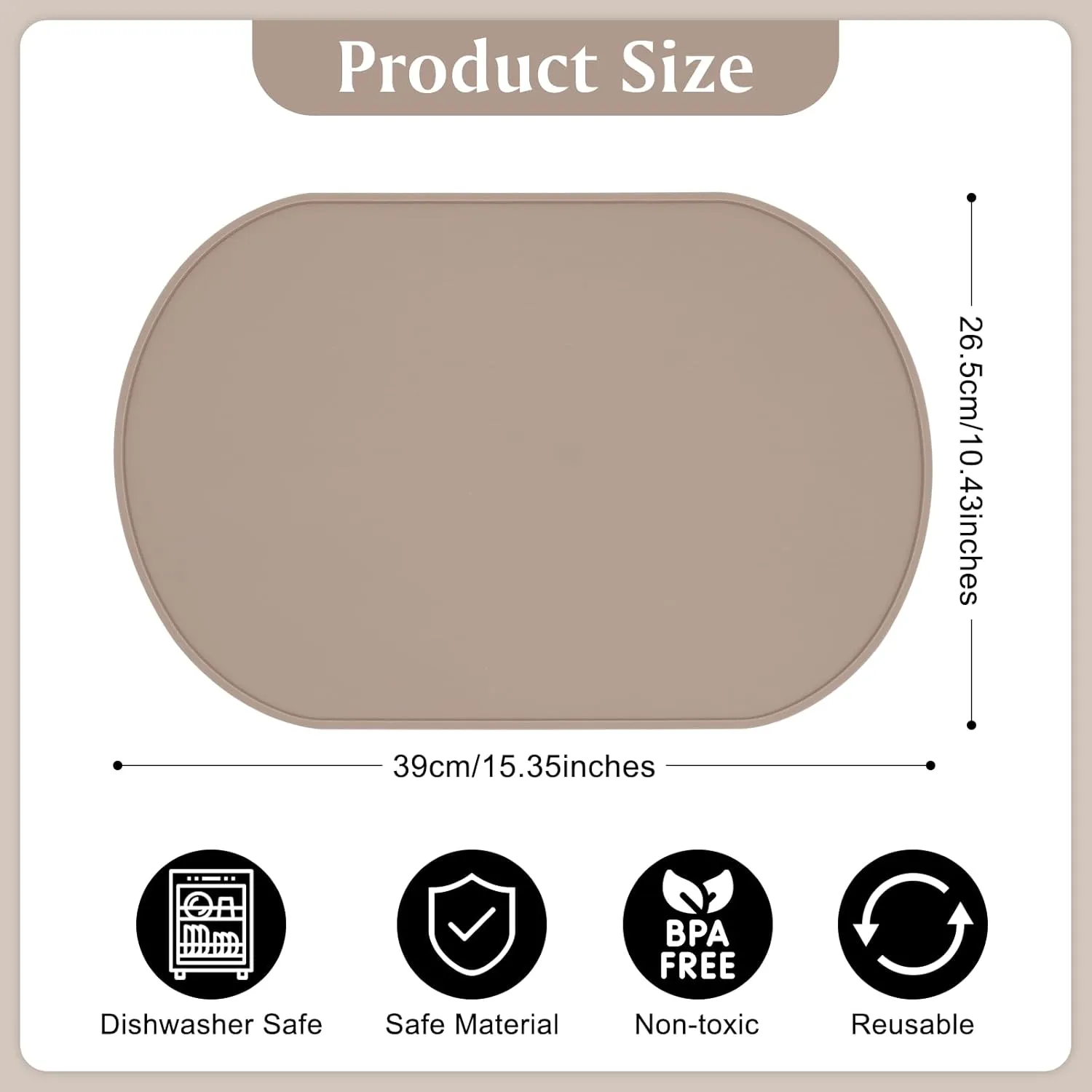 Silicone Placemat Set of 6, Heat Resistant Placemats for Dinning Table, Reusable Portable Kids Baby Placemats, Waterproof Stain-Proof Toddler Food Mats, Easy to Clean Silicone Mat Oval Placemat