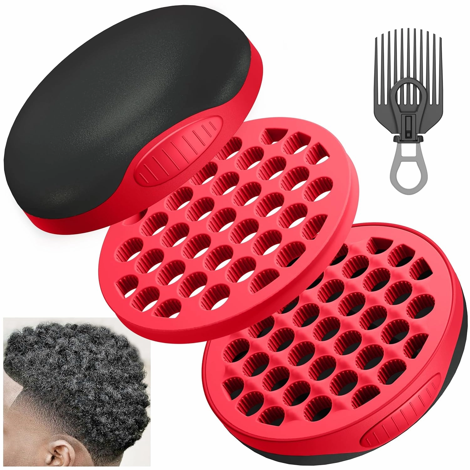 Silicone Curl Brush,Africa Comb,Magic Curly Hair Brush Twist Hair,Afro Pick,Men Women Boys Girls Wave Curler Tool,1 Set (Red)
