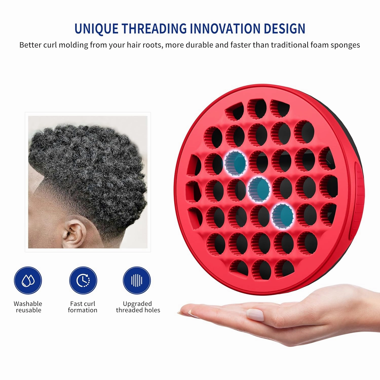 Silicone Curl Brush,Africa Comb,Magic Curly Hair Brush Twist Hair,Afro Pick,Men Women Boys Girls Wave Curler Tool,1 Set (Red)