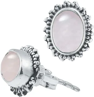 Silver Stud Earrings Moonstone Oval 10mm lace trim points 925 Sterling Silver