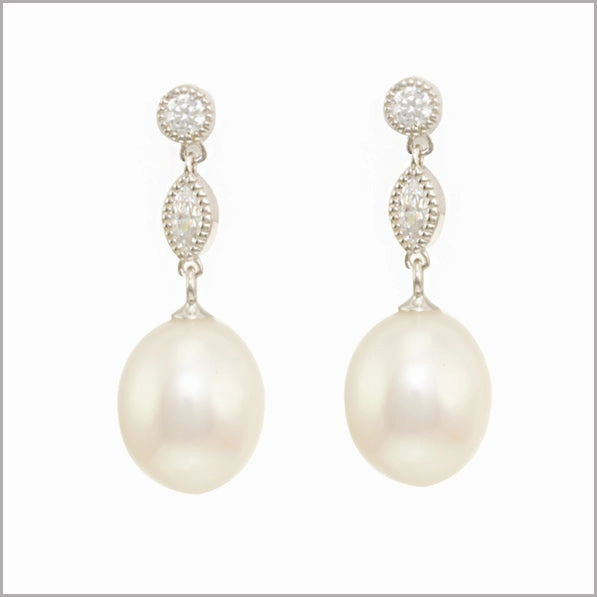 Silver & Large Pearl Drop Earrings