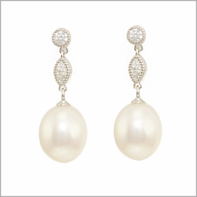 Silver & Large Pearl Drop Earrings