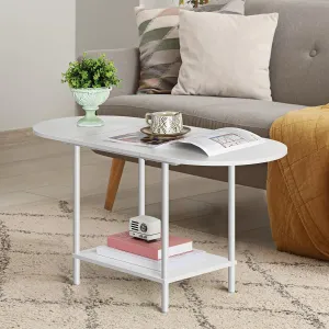 Small Oval Coffee Tables Modern Low Coffee Table for Small Space Mid Century Center Side Table with Open Shelving for Storage, Display, and Furniture Living Room & Home Office