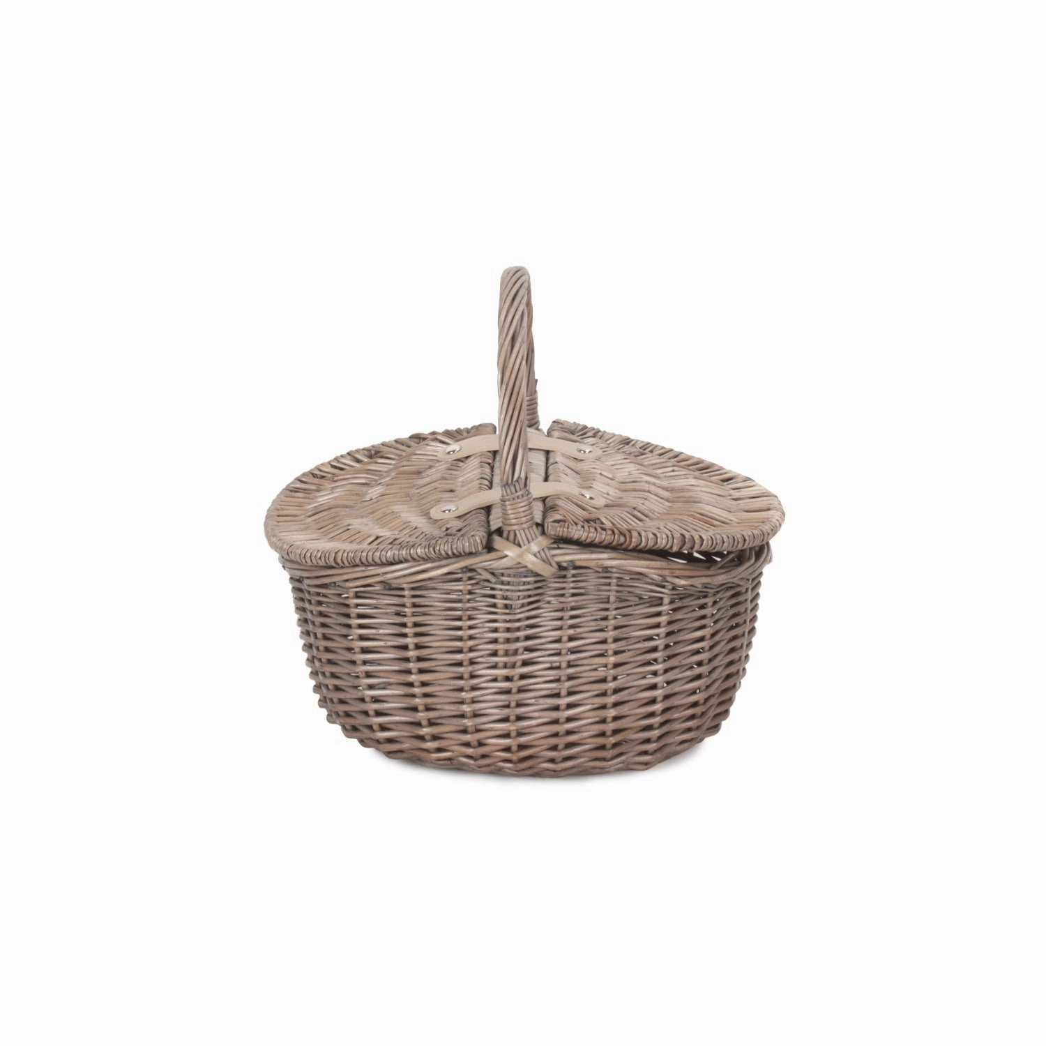 Small Antique Wash Finish Willow Oval Picnic Basket