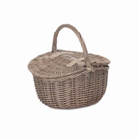 Small Antique Wash Finish Willow Oval Picnic Basket