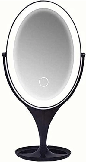 Small Mirror Makeup Vanity Mirror,Desktop LED USB Charging Portable Dressing Single-Sided Fill Light Smart Touch Dimming Oval,Bedroom Living Room Hallway Any Room Makeup Mirror (Color : Bla