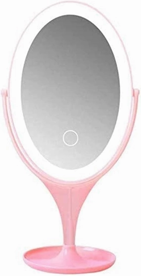 Small Mirror Makeup Vanity Mirror，Desktop LED USB Charging Portable Dressing Single-Sided Fill Light Smart Touch Dimming Oval,Bedroom Living Room Hallway Any Room Makeup Mirror (Color : Pin