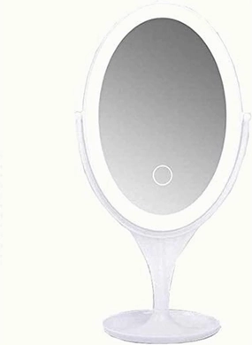 Small Mirror Makeup Vanity Mirror，Desktop LED USB Charging Portable Dressing Single-Sided Fill Light Smart Touch Dimming Oval,Bedroom Living Room Hallway Any Room Makeup Mirror (Color : WHI