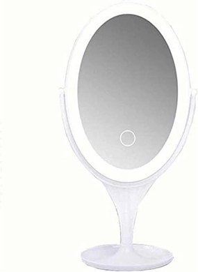 Small Mirror Makeup Vanity Mirror,Desktop LED USB Charging Portable Dressing Single-Sided Fill Light Smart Touch Dimming Oval,Bedroom Living Room Hallway Any Room Makeup Mirror (Color : WHI