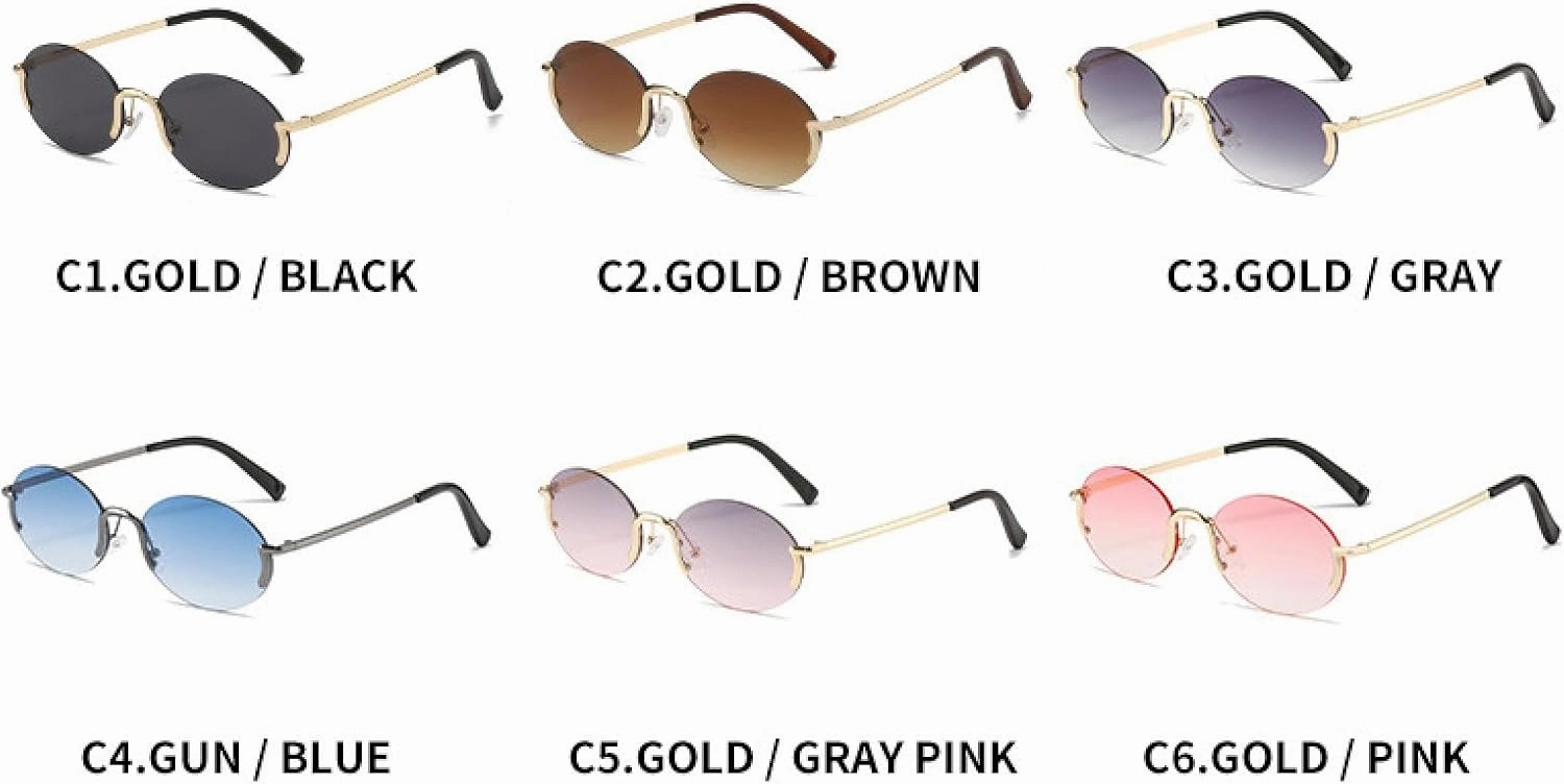 Small Oval for Women Men Retro Rimless Sun Glasses Fashion Summer Traveling Shades Uv400