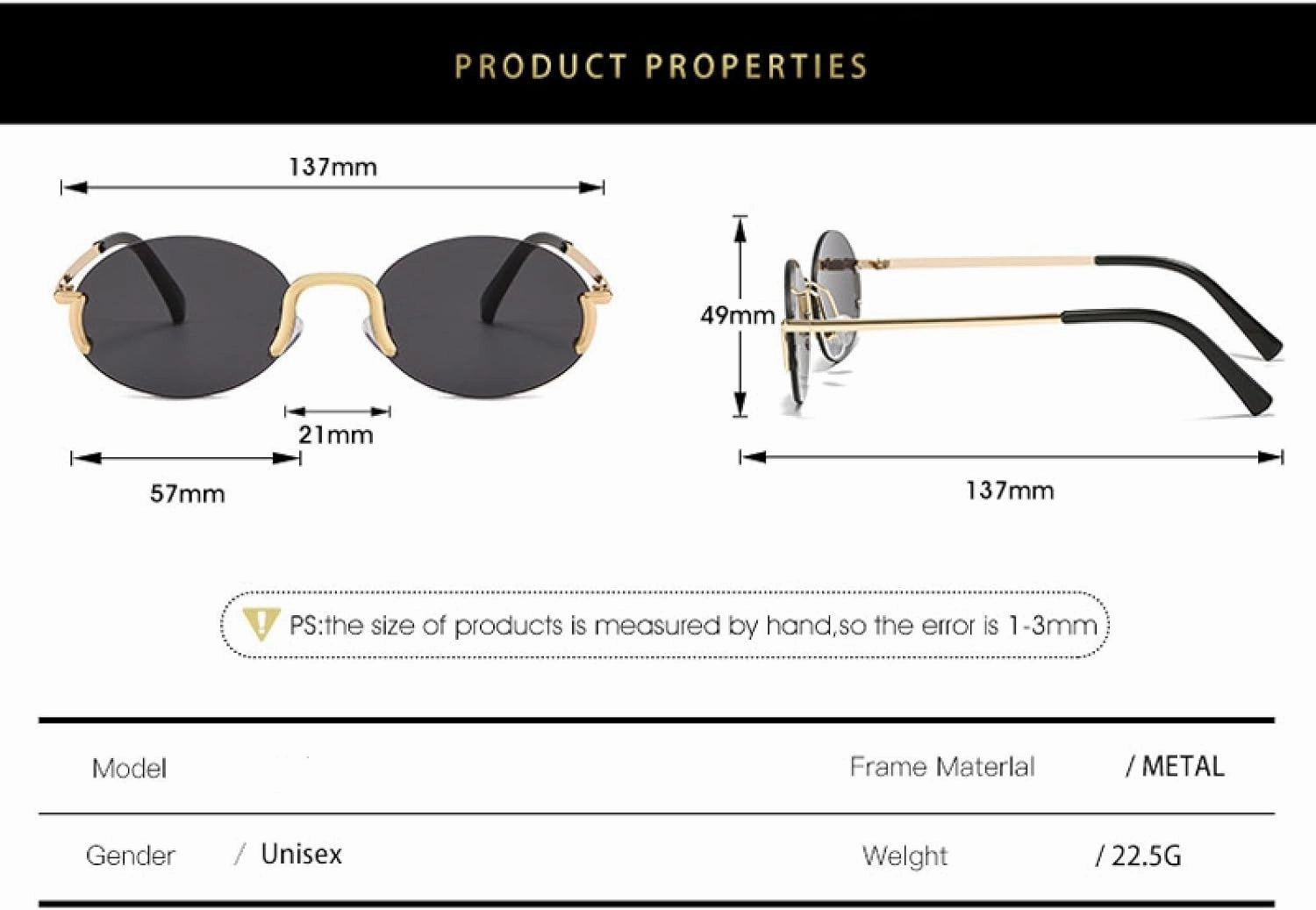 Small Oval for Women Men Retro Rimless Sun Glasses Fashion Summer Traveling Shades Uv400