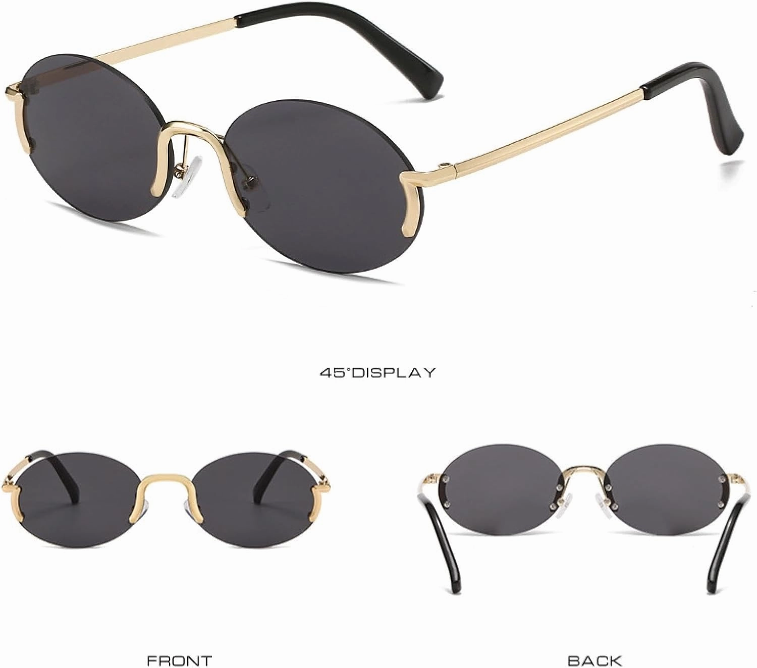 Small Oval for Women Men Retro Rimless Sun Glasses Fashion Summer Traveling Shades Uv400