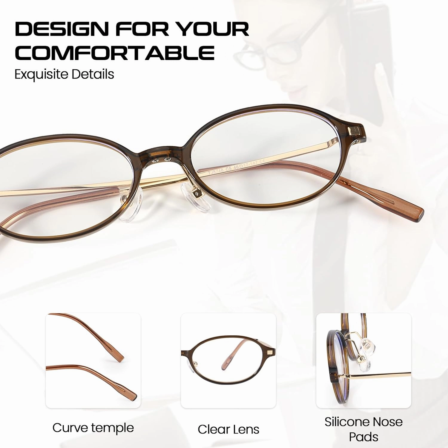 Small Retro Oval Fake Glasses for Women Fashion Blue Light Non Prescription Eyeglasses to Cosplay