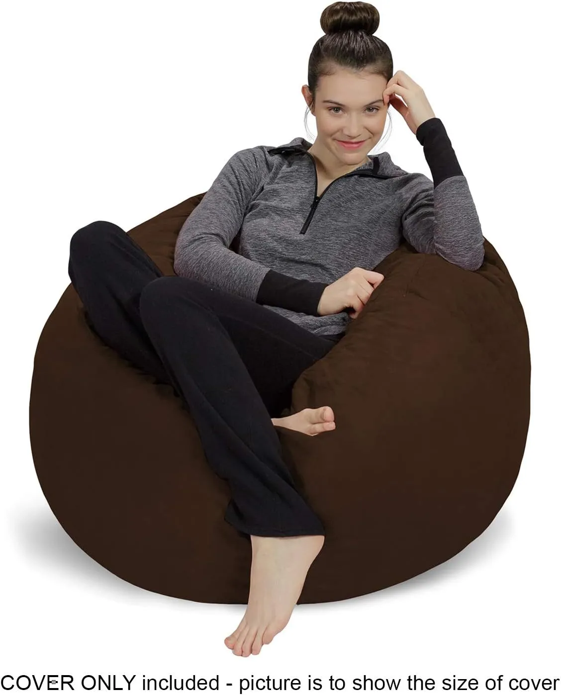 Sofa Sack Bean Bag Chair Cover Only, for Adults and Kids,Without Filling Comfy Fluffy Round or Oval Beanbag Chair Cover Replacement, Lazy Sofa Cover for Reading Chair or Floor Chair,3 Foot,Chocolate