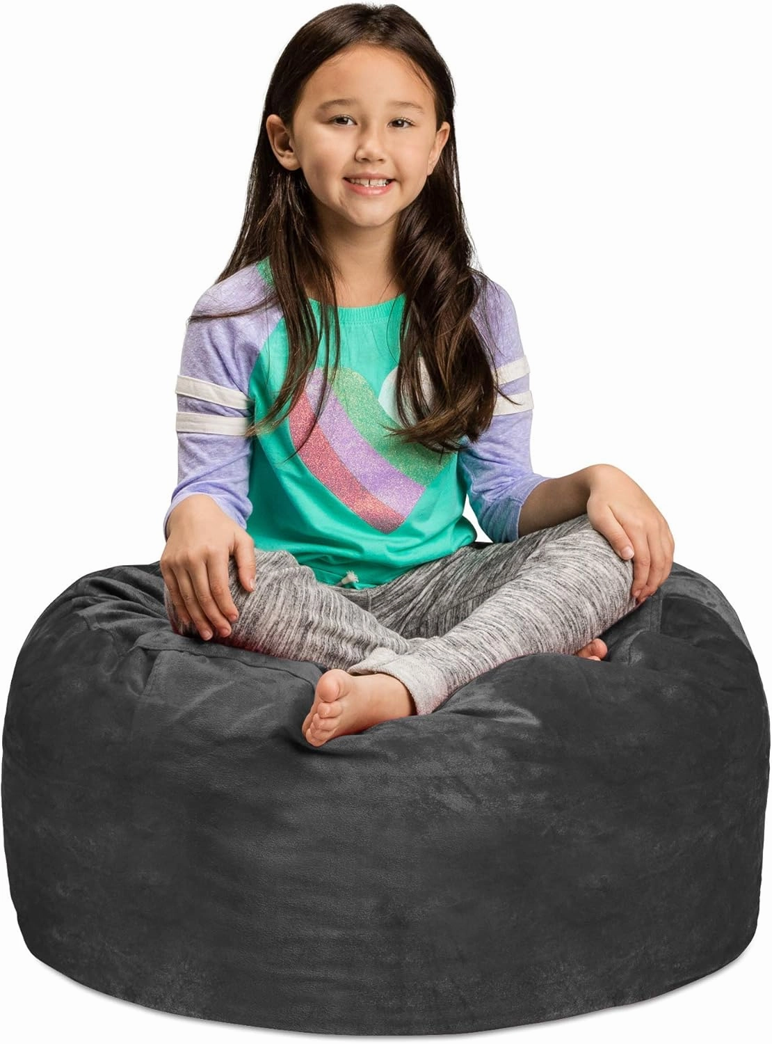 Sofa Sack Bean Bag Chair Cover Only, for Adults and Kids, Without Filling Comfy Fluffy Round or Oval Beanbag Chair Cover Replacement, Lazy Sofa Cover for Reading Chair or Floor Chair, 2 Foot, Charcoal