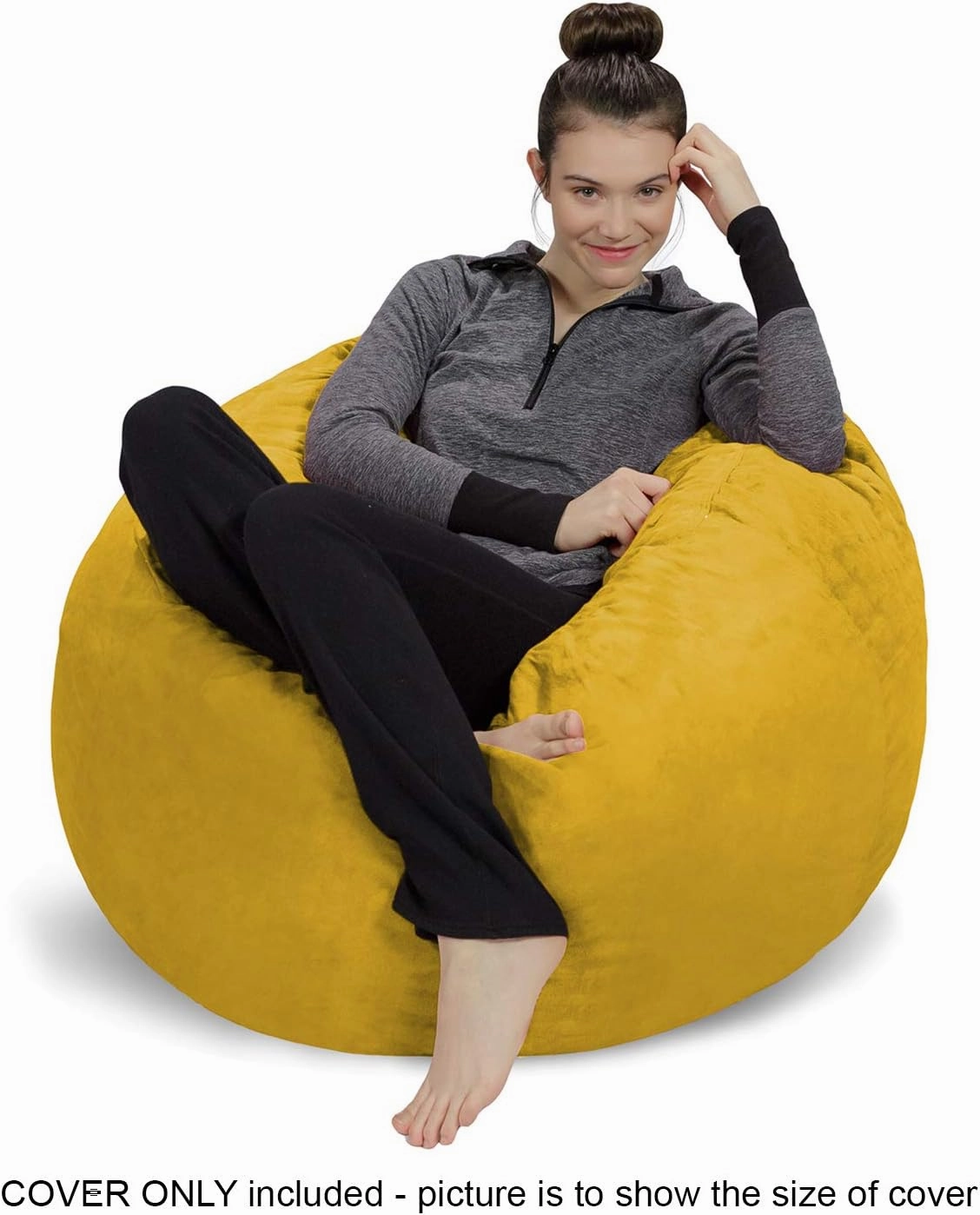 Sofa Sack Bean Bag Chair Cover Only, for Adults and Kids, Without Filling Comfy Fluffy Round or Oval Beanbag Chair Cover Replacement, Lazy Sofa Cover for Reading Chair or Floor Chair, 3 Foot, Lemon