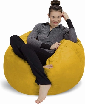 Sofa Sack Bean Bag Chair Cover Only, for Adults and Kids, Without Filling Comfy Fluffy Round or Oval Beanbag Chair Cover Replacement, Lazy Sofa Cover for Reading Chair or Floor Chair, 3 Foot, Lemon