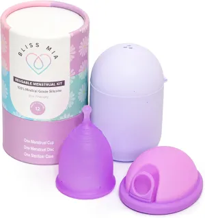 Soft Reusable Menstrual Cup & Disc Kit (Large) – Comfortable, Leak-Free Protection Up to 12 Hours – Easy Pull-Tab Removal – Medical-Grade Silicone – Includes Cup, Disc & Sterilizer Case