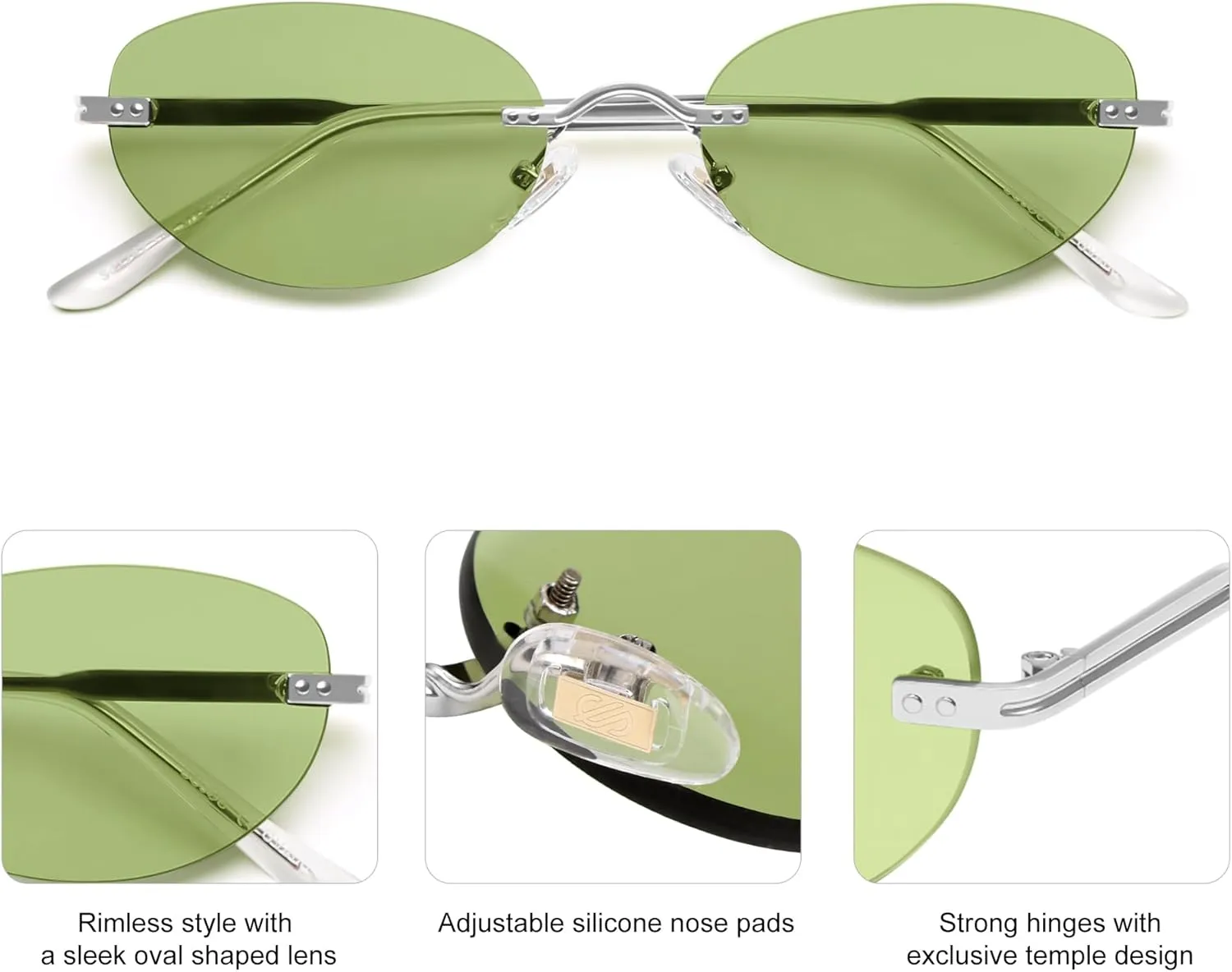SOJOS Retro Small Oval Sunglasses Womens Trendy Rimless Sun Glasses Vintage Narrow Shades SJ1242