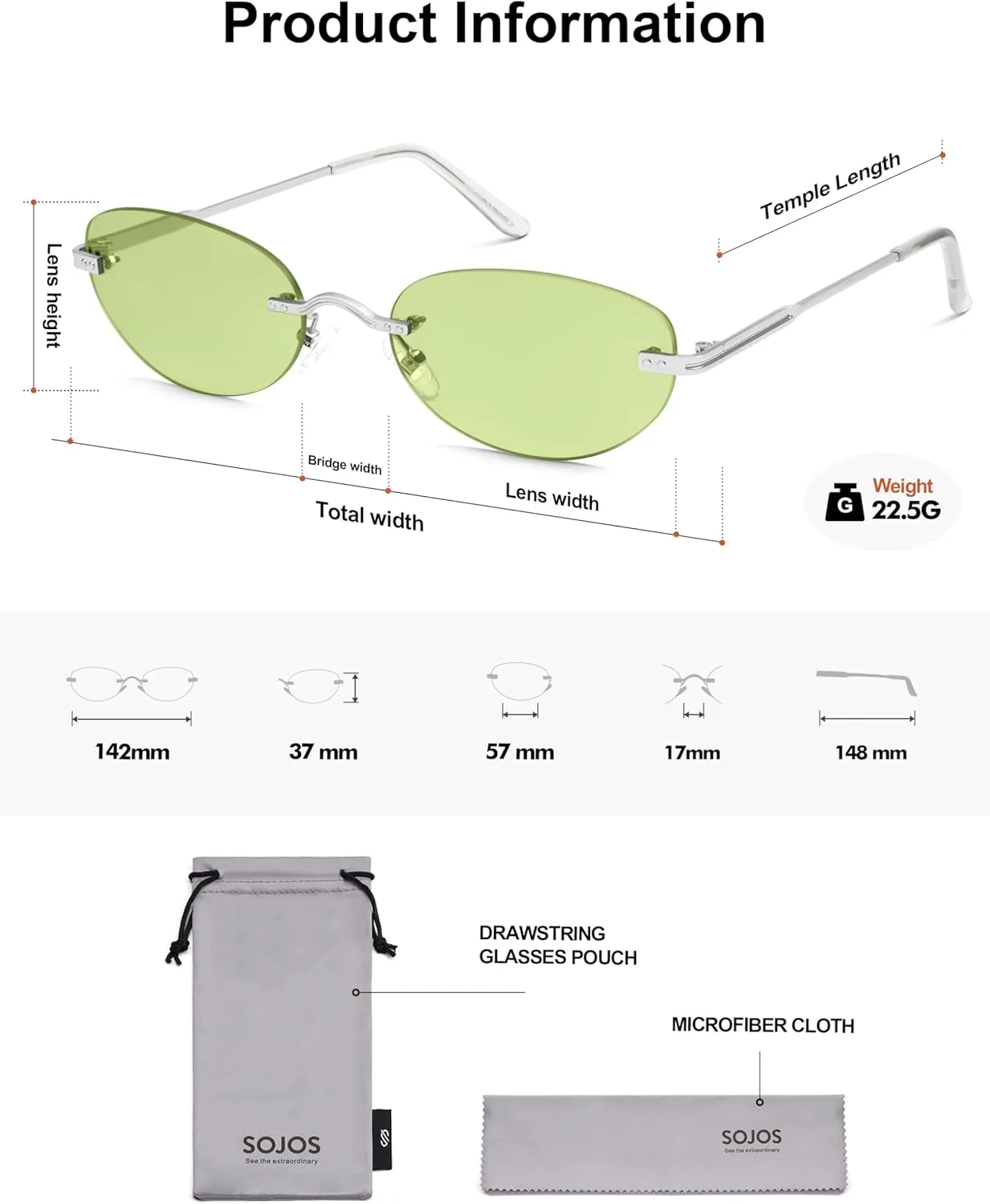 SOJOS Retro Small Oval Sunglasses Womens Trendy Rimless Sun Glasses Vintage Narrow Shades SJ1242
