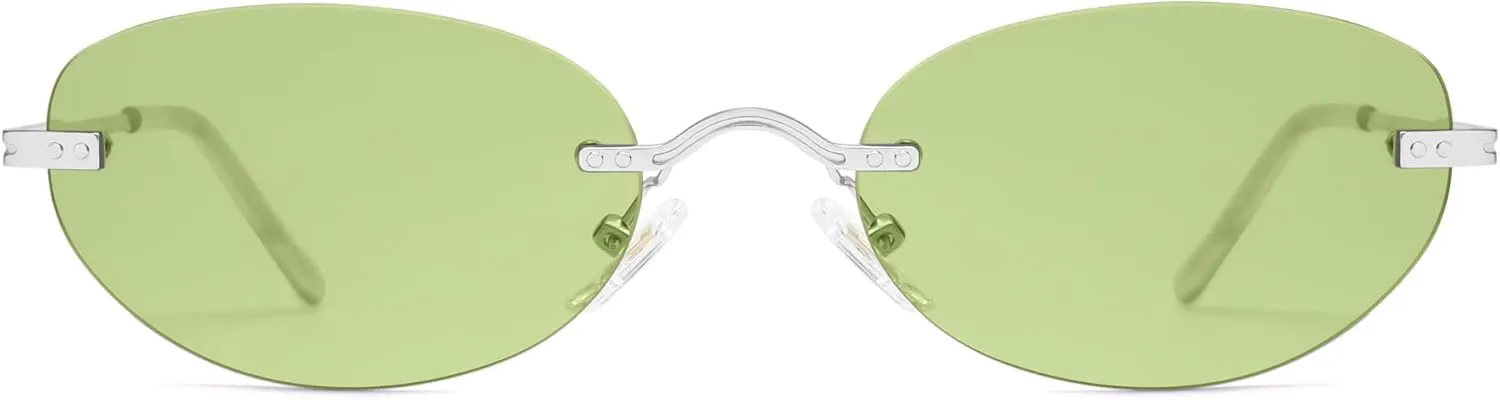 SOJOS Retro Small Oval Sunglasses Womens Trendy Rimless Sun Glasses Vintage Narrow Shades SJ1242