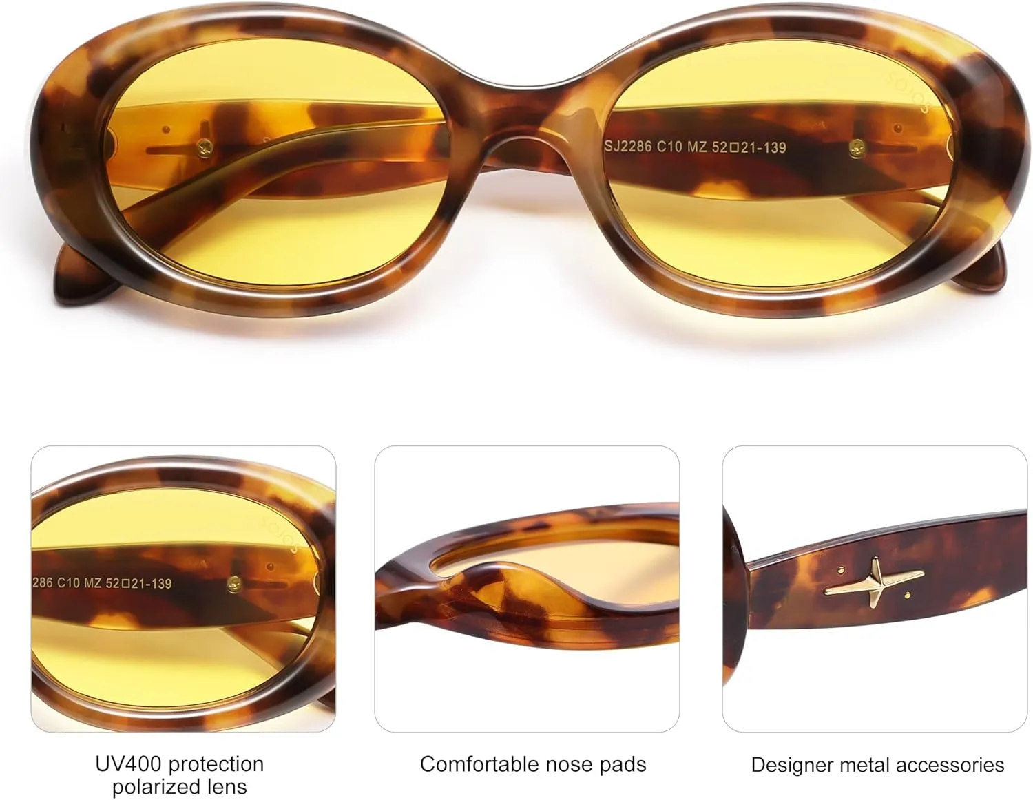 SOJOS Small Retro Oval Polarized Sunglasses for Women Men 90s Vintage Small Face UV400 Protection Tiny Sun Glasses SJ2286