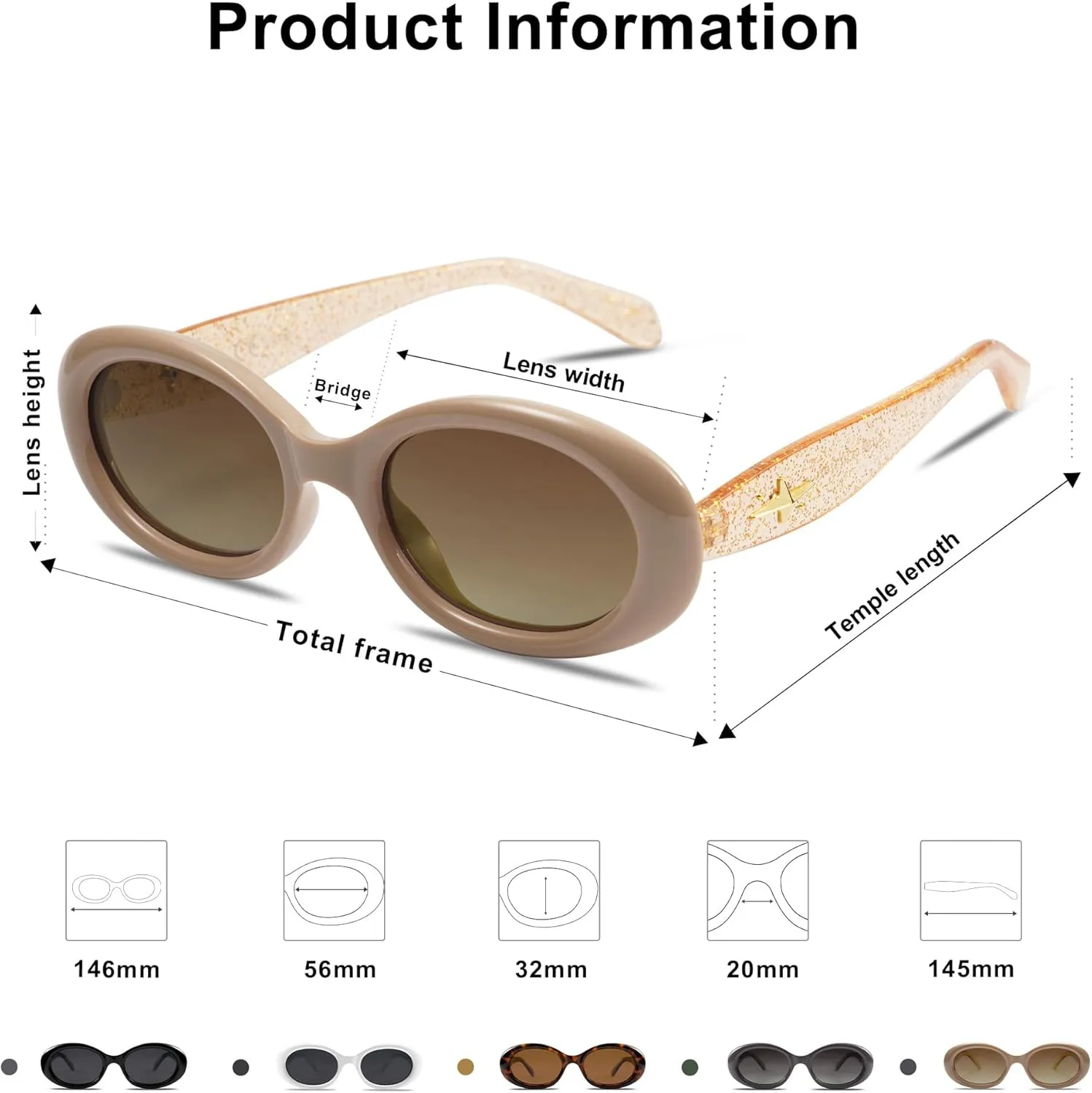 SOJOS Small Retro Oval Polarized Sunglasses for Women Men 90s Vintage Small Face UV400 Protection Tiny Sun Glasses SJ2286