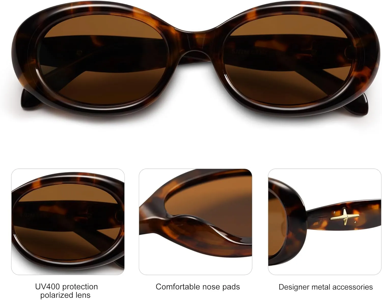 SOJOS Small Retro Oval Polarized Sunglasses for Women Men 90s Vintage Small Face UV400 Protection Tiny Sun Glasses SJ2286
