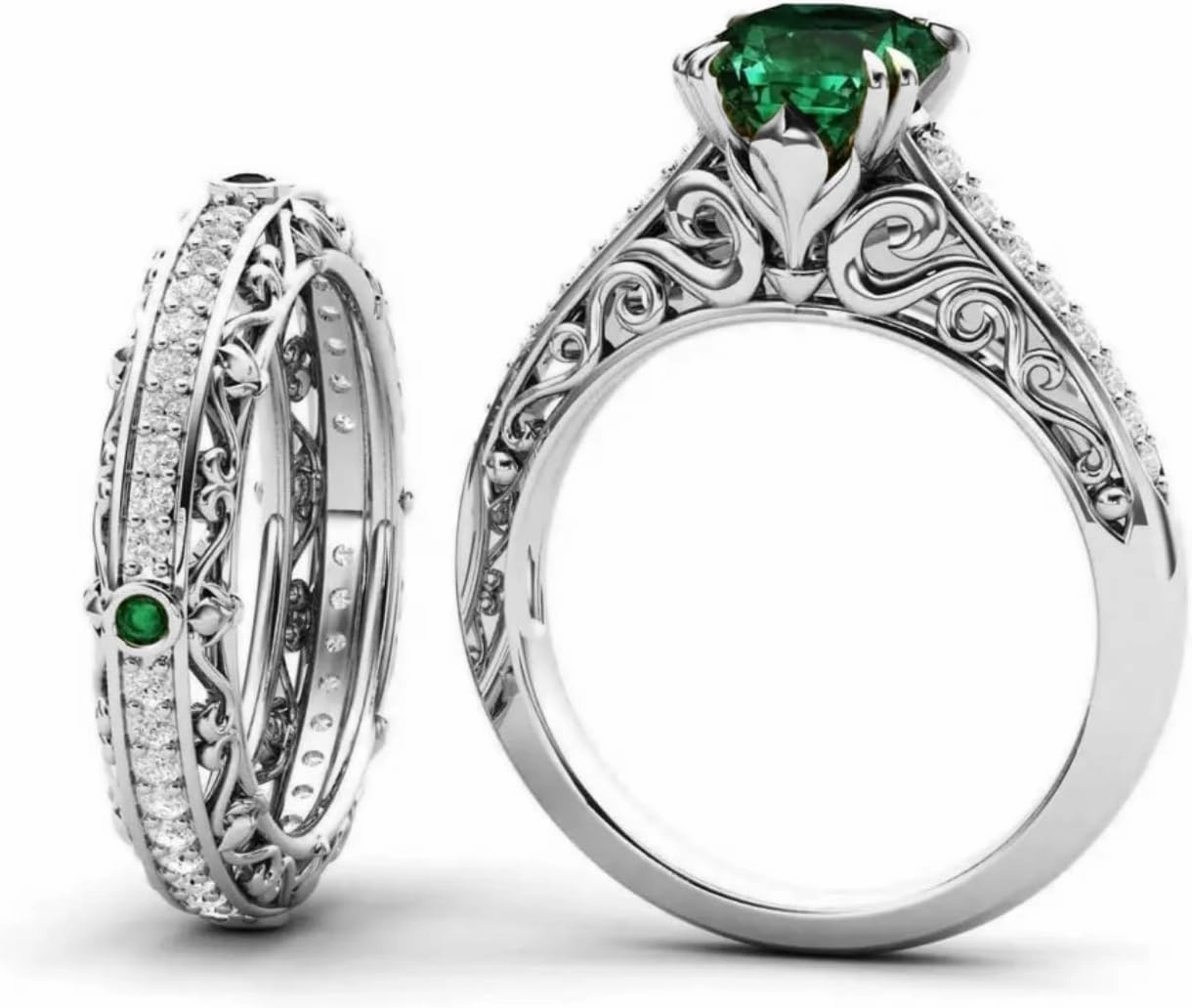 Solid 10K 14K 18K Gold Gemstone Engagement Ring Set for Women 2.0CT Cushion Cut Lab Created Gemstone Ring Set with Moissanite Bridal Wedding Band Promise Ring Set Jewelry Gift for Her