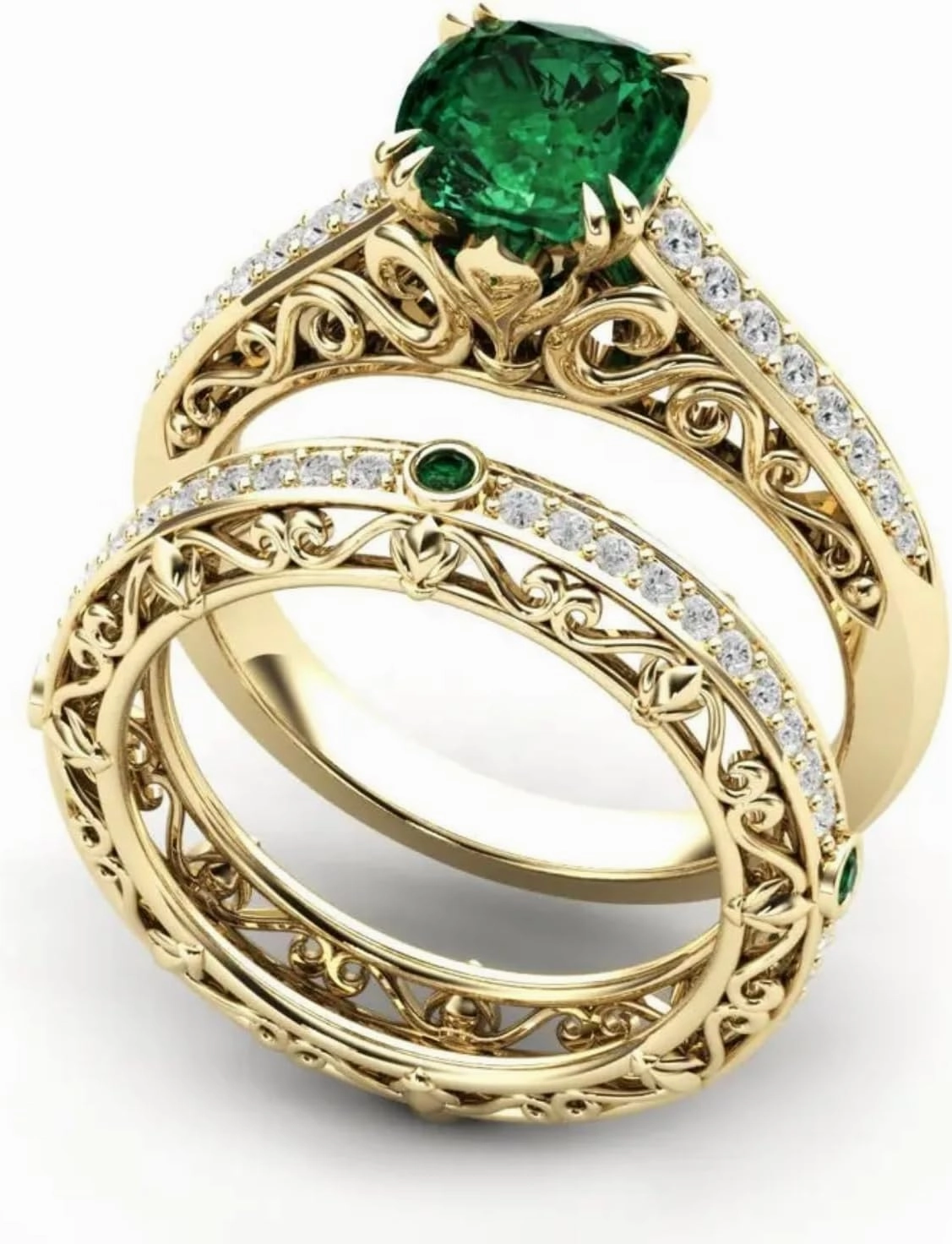 Solid 10K 14K 18K Gold Gemstone Engagement Ring Set for Women 2.0CT Cushion Cut Lab Created Gemstone Ring Set with Moissanite Bridal Wedding Band Promise Ring Set Jewelry Gift for Her