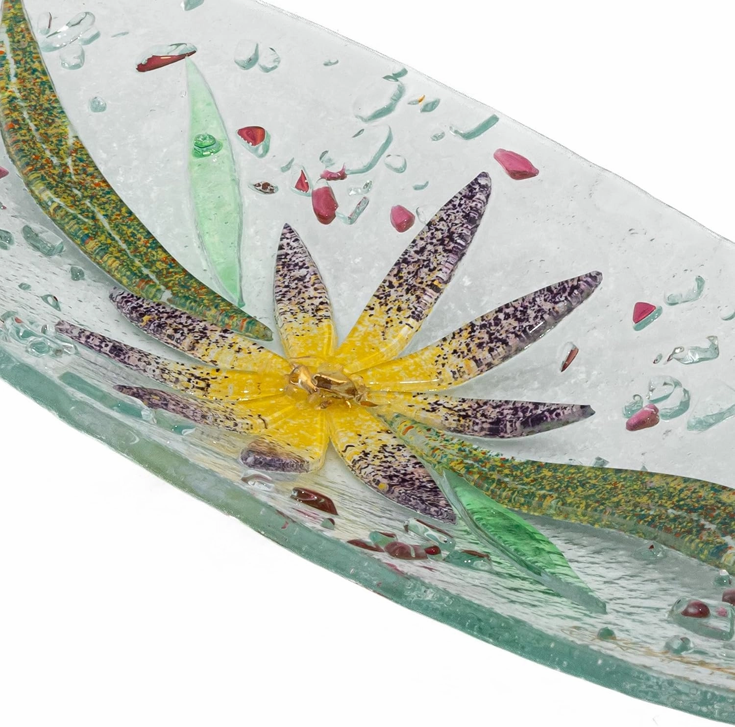 Sospiri Venezia Murano Glass Floral Decor Valet Tray Centerpiece Home Decor Gift Idea Handmade in Italy (11.02x4.33 inches Oval)