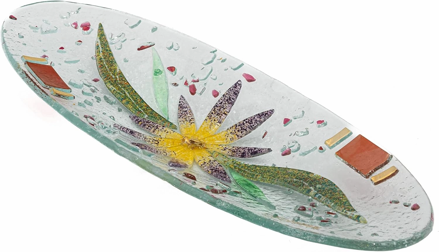 Sospiri Venezia Murano Glass Floral Decor Valet Tray Centerpiece Home Decor Gift Idea Handmade in Italy (11.02x4.33 inches Oval)
