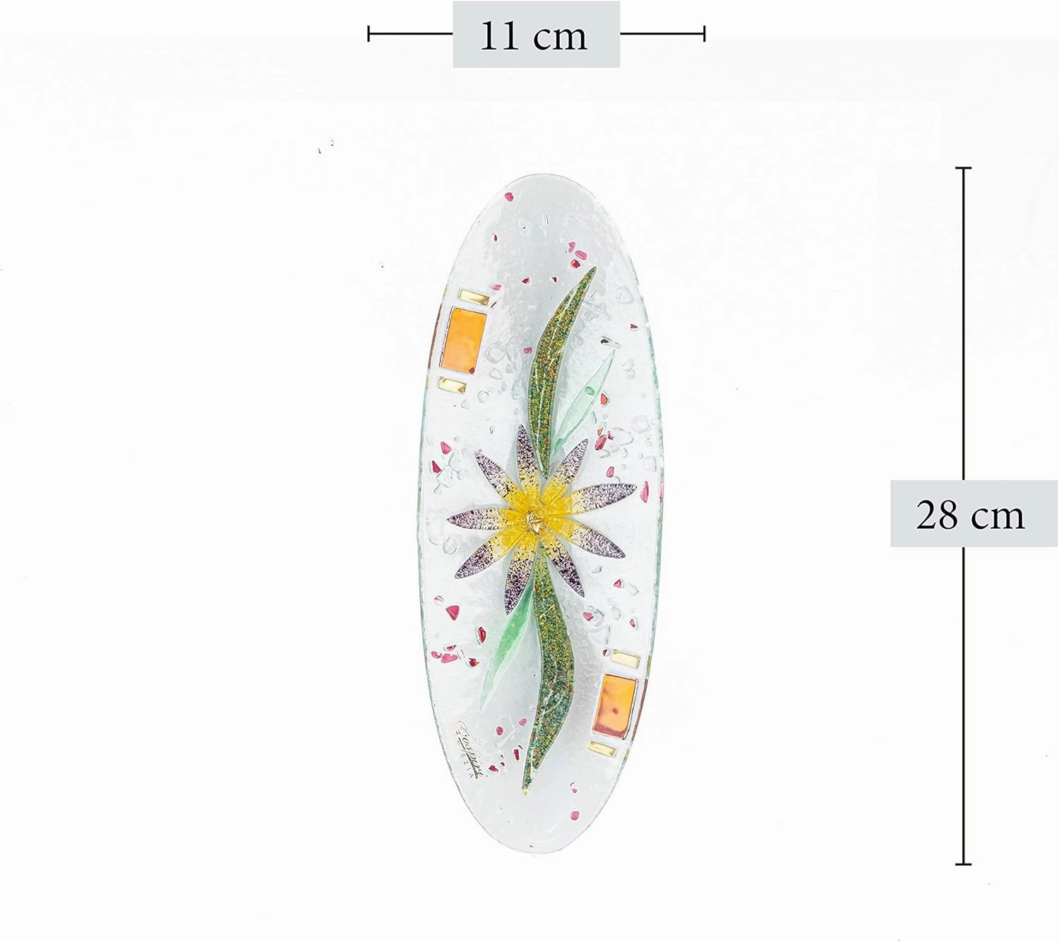 Sospiri Venezia Murano Glass Floral Decor Valet Tray Centerpiece Home Decor Gift Idea Handmade in Italy (11.02x4.33 inches Oval)
