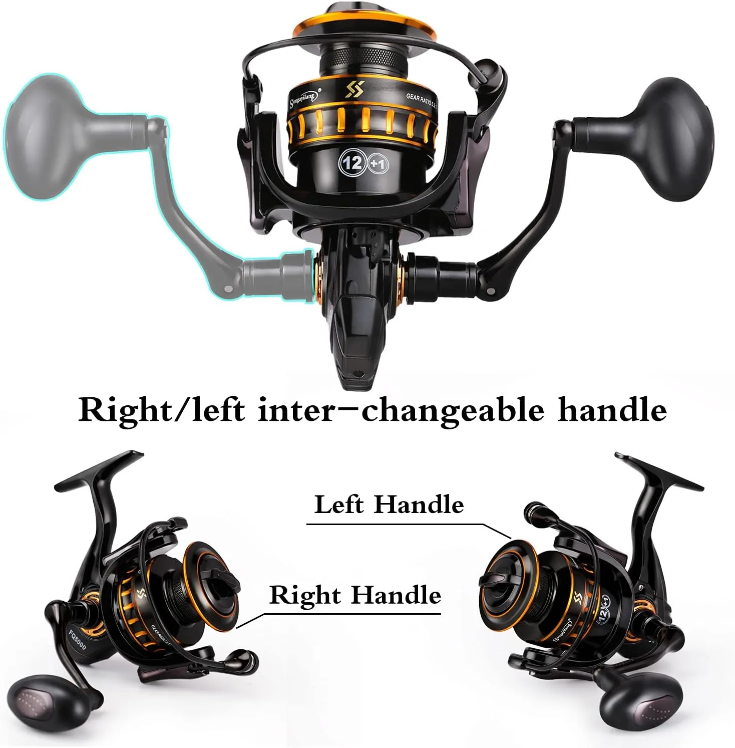 Sougayilang Spinning Reel, Lightweight Reels 12 1 Stainless BB Ultra Smooth Fishing Reel for Freshwater