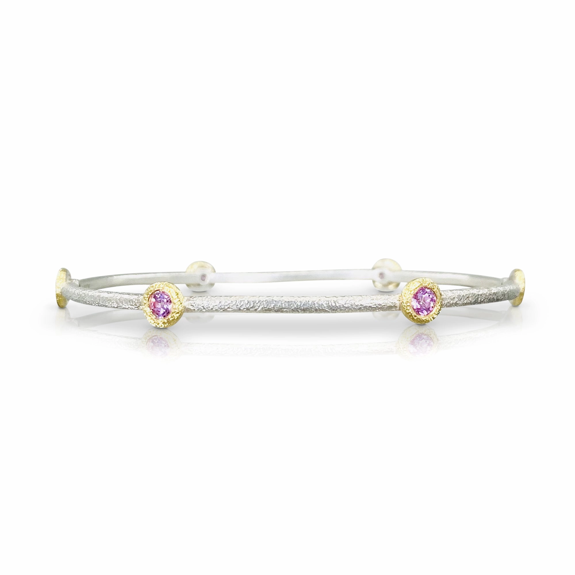 Sputnik Bangle in Sterling Silver with Pink Sapphires and Gold