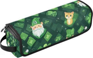 St. Patrick's Cartoon Cat Green Clover Hot Hair Tools Travel Bag with Removable Heat Resistant Mat Heating Tools Travel Bag Organizer for Hot Tools Curling Iron Flat Irons Hair Volumizer Styler