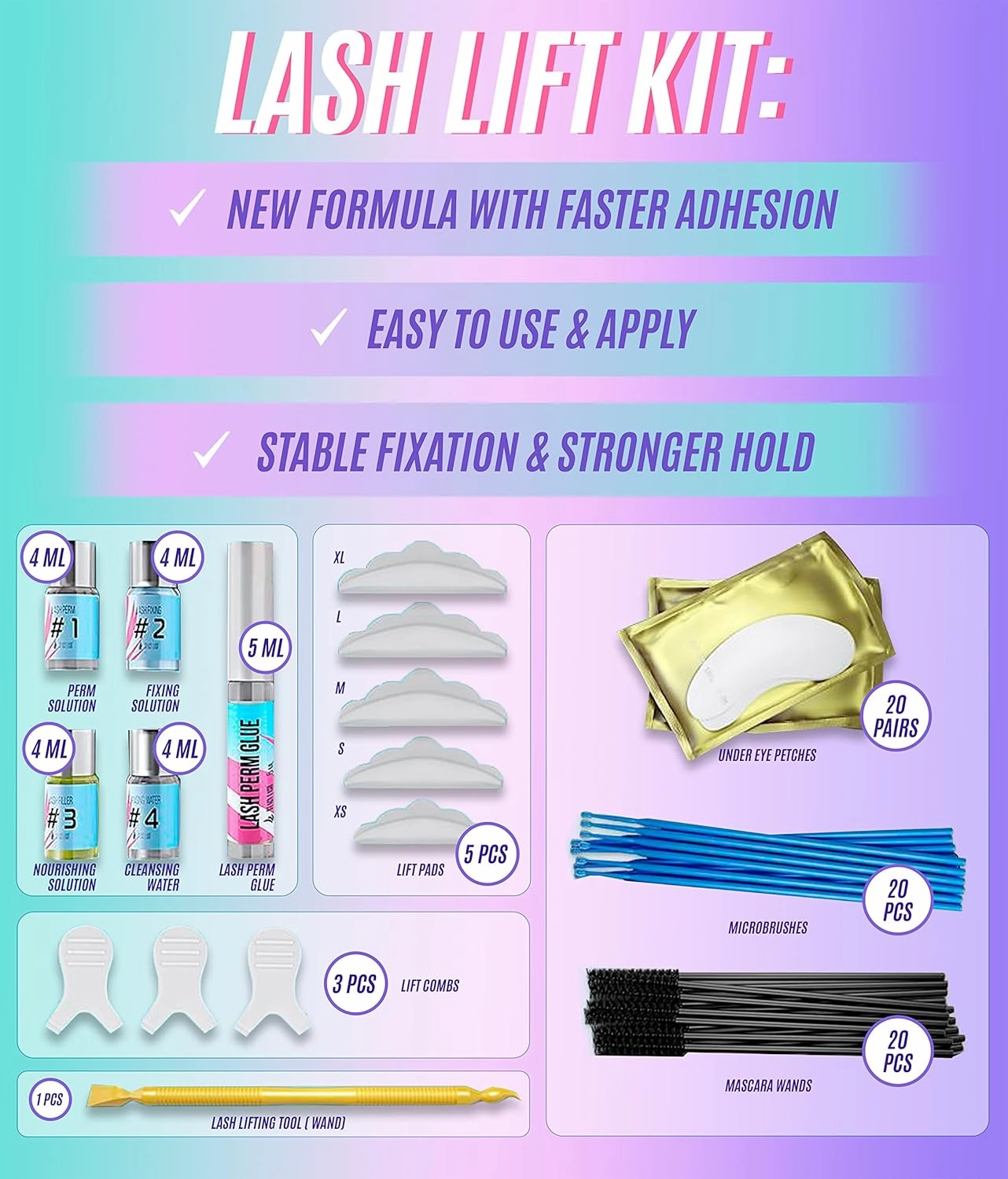 Stacy Lash Lift Kit - Professional Salon Premium Quality Eyelash Perm Curling Lotion & Liquid Full Lifting Set - Eyelash Perming Wave Curling Semi-Permanent