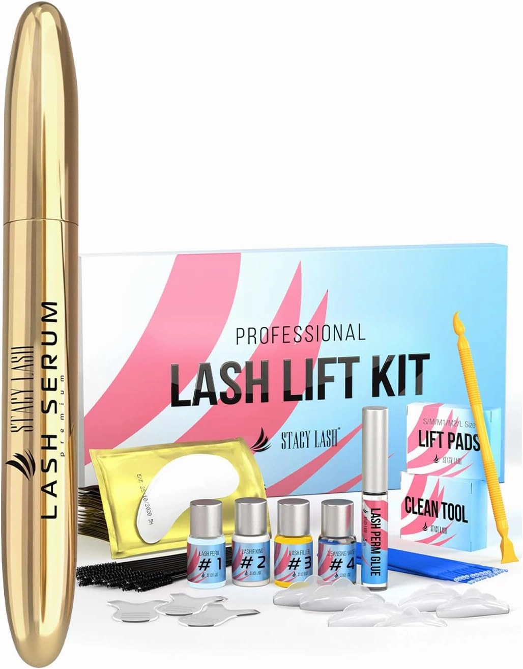 Stacy Lash Lift Kit & Stacy Lash Serum 5ml for Lashes Growth & Thickness/Enhancing Natural Eyelashes/with Biotin/Perm Curling Lotion & Full Lifting Set/Supplies for Professional & Self Use