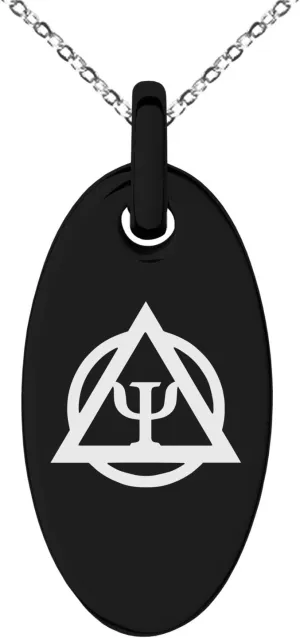 Stainless Steel Psion Emblem Small Oval Charm Pendant Necklace