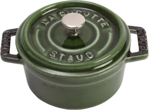 Staub La Cocotte Round 40509-804 Mini Pico Cocotte Round Basil Green 40509-804 Small Two-Handed Enameled Pot