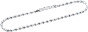 Sterling Silver 10-inch Charleston Rice Bead Anklet - 3x4-mm Oval Beads w/Lobster Clasp - Southern Style