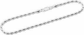 Sterling Silver 9-inch Charleston Rice Bead Anklet 3x4-mm Oval Beads with Lobster Clasp - Southern Style 300ga Made in ITALY 925 in GIFT BOX