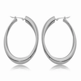 Sterling Silver Large Oval Hinged Hoop Earrings