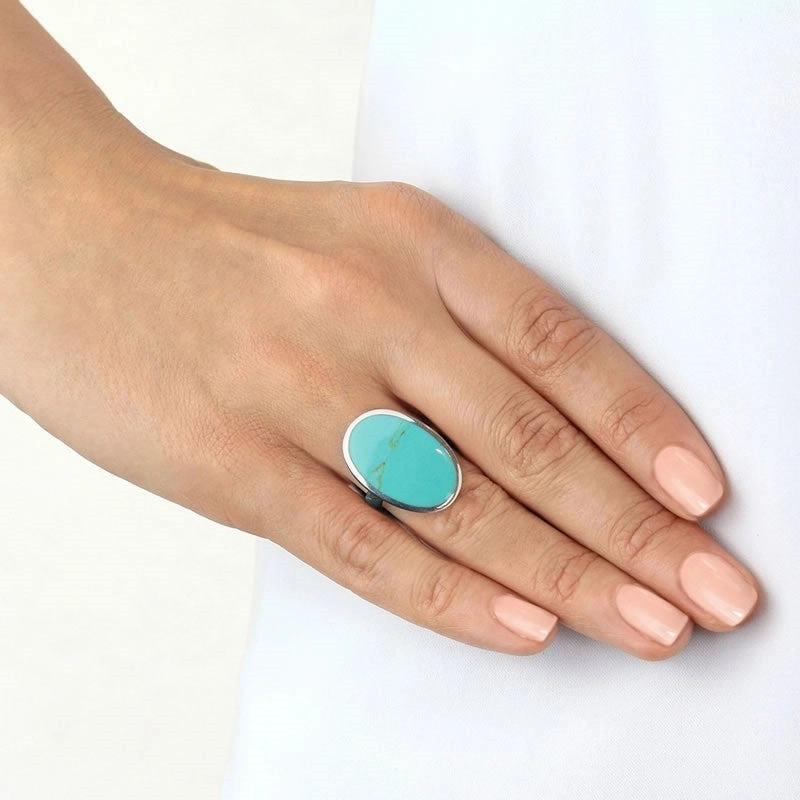 Sterling Silver Large Oval Turquoise Ring