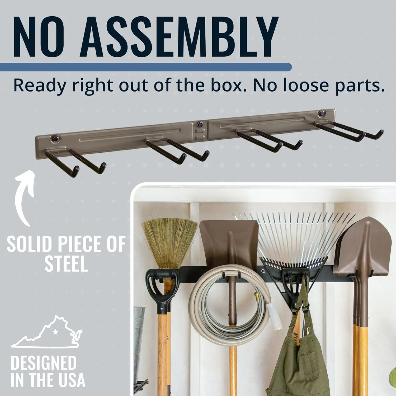 StoreYourBoard Bedrock PRO Tool Organizer, Wall Mount Garage Storage Rack, Tool Storage for Shovels Rakes Brooms Hoses and More, Rubber-Coated Steel Holds 250 lbs, 36" X 9.5" X 2.5"