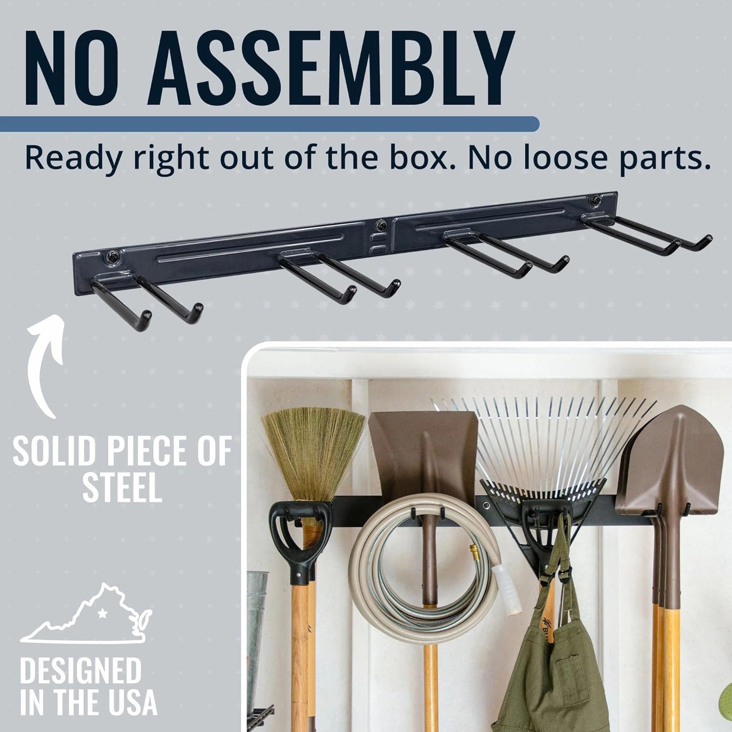 StoreYourBoard Bedrock PRO Tool Organizer, Wall Mount Garage Storage Rack, Tool Storage for Shovels Rakes Brooms Hoses and More, Rubber-Coated Steel Holds 250 lbs, 36" X 9.5" X 2.5"