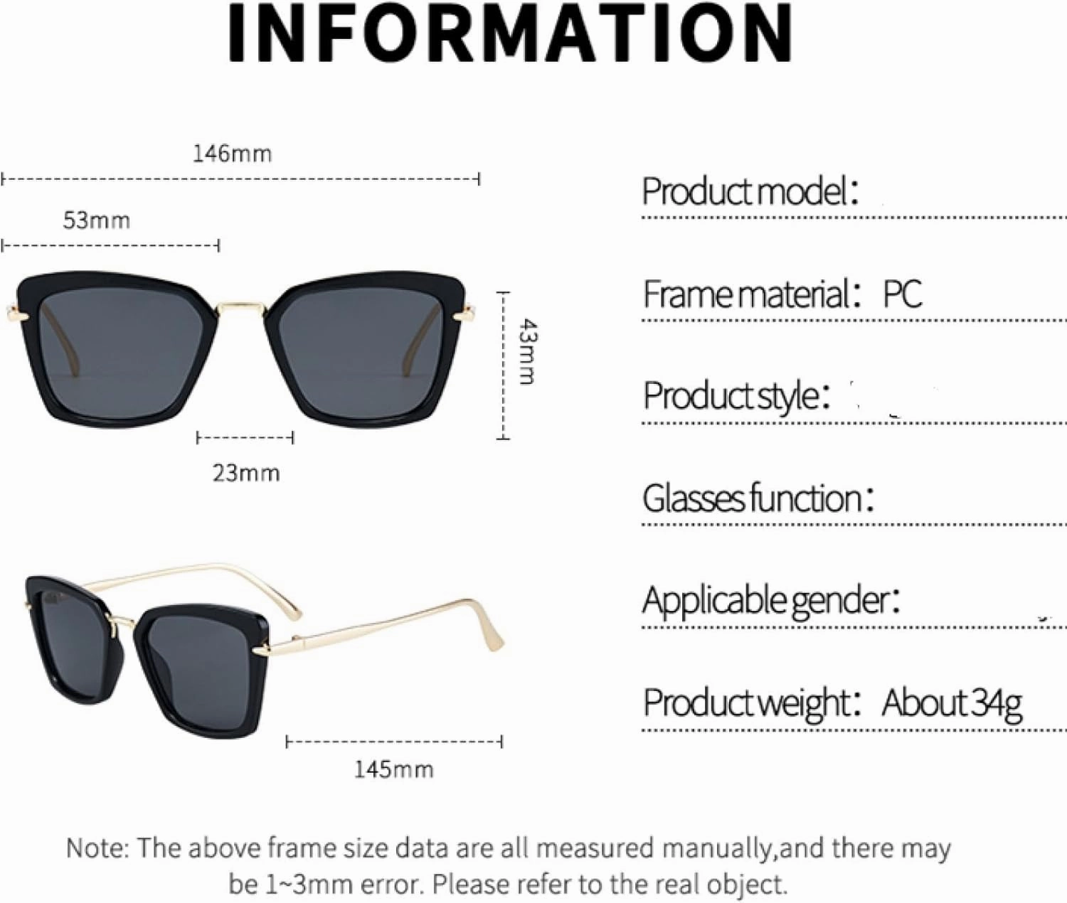Style Sunglasses Fashionable and Versatile Large Frame Slim Metal Leg Anti-uv Sunglasses